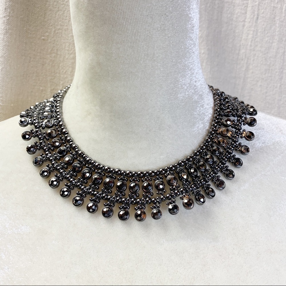 Bill Blass Gunmetal rhinestone Bib Necklace
